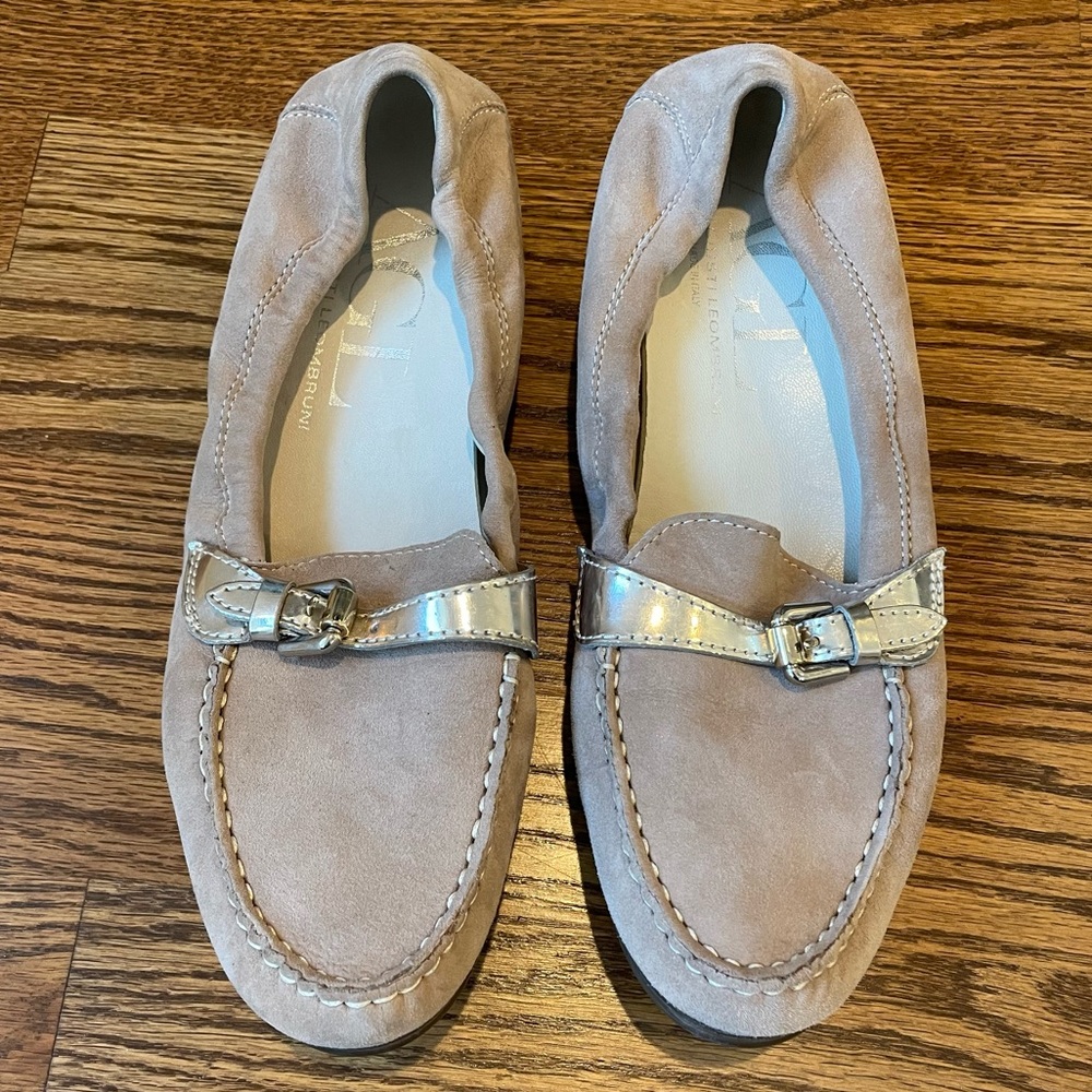 AGL Tan Suede Loafer with Silver Buckle, 39.5
